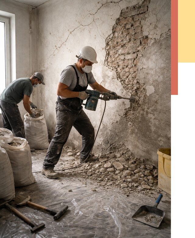 Демонтаж штукатурки со стен в чайковском от 7287 руб/м² — быстро и недорого | ОТДЕЛОЧНИК-Чкв