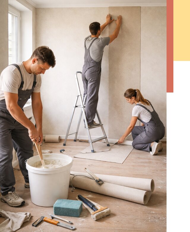 Оклейка стен обоями в чайковском от 3542 руб/м2 — быстро и недорого | ОТДЕЛОЧНИК-Чкв