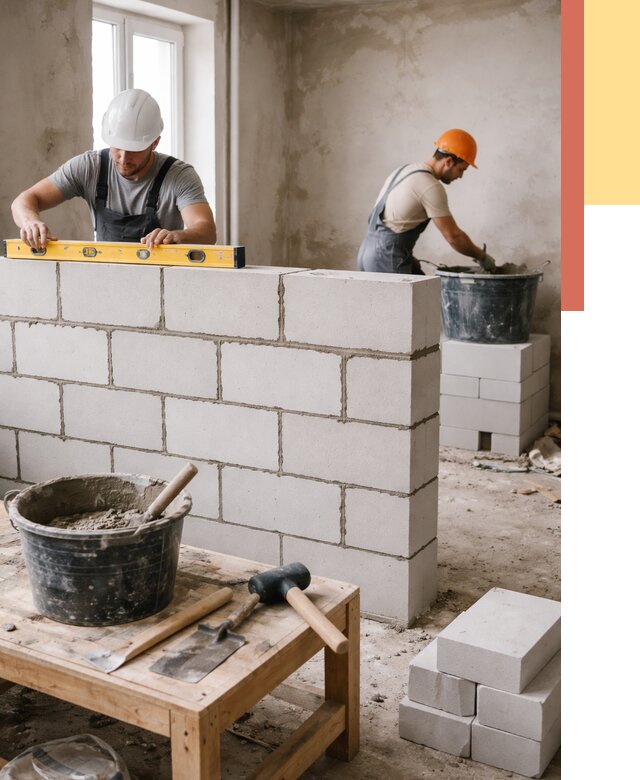 Кладка перегородок из газобетона в чайковском от 3239 руб. под ключ | ОТДЕЛОЧНИК-Чкв