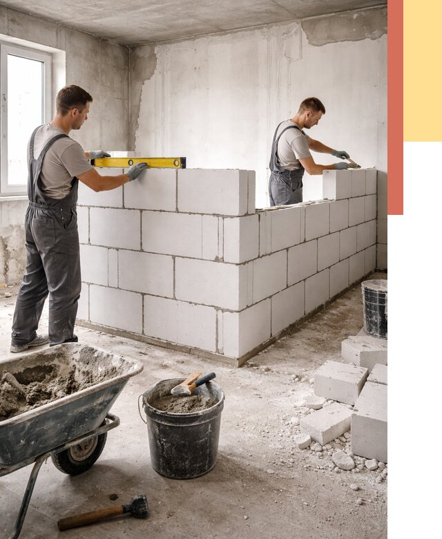 Кладка перегородок из ПГП в чайковском от 2530 руб./м2 — монтаж и возведение под ключ | ОТДЕЛОЧНИК-Чкв