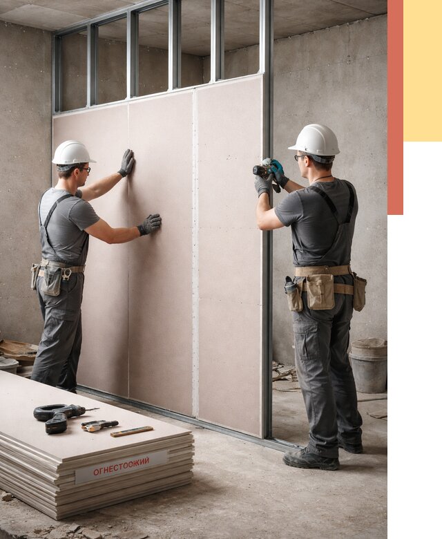 Перегородка из огнестойкого гипсокартона в чайковском от 1872 руб. под ключ | ОТДЕЛОЧНИК-Чкв
