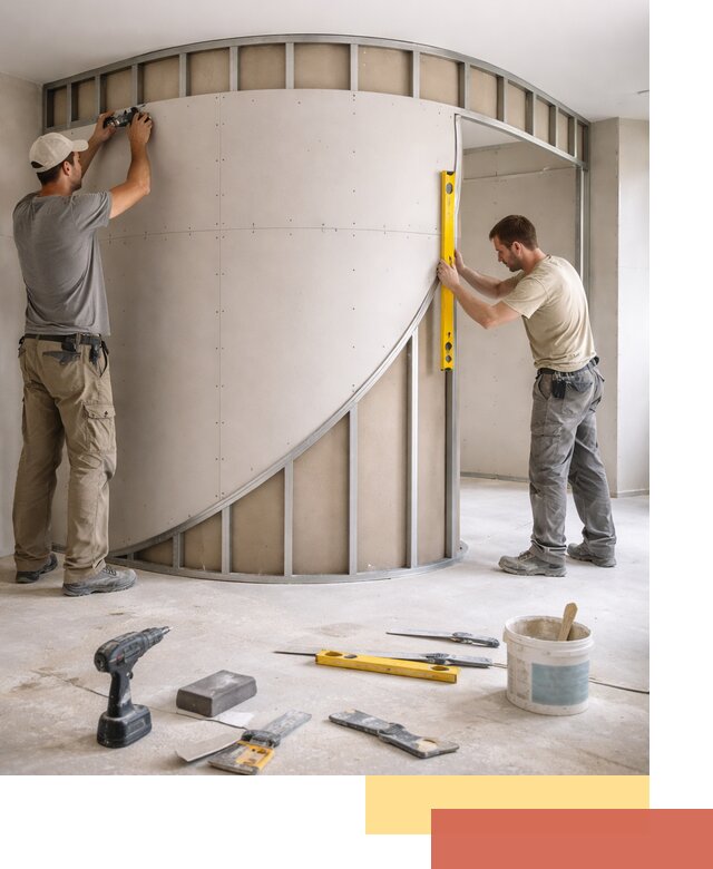 Радиусная перегородка из гипсокартона в чайковском под ключ