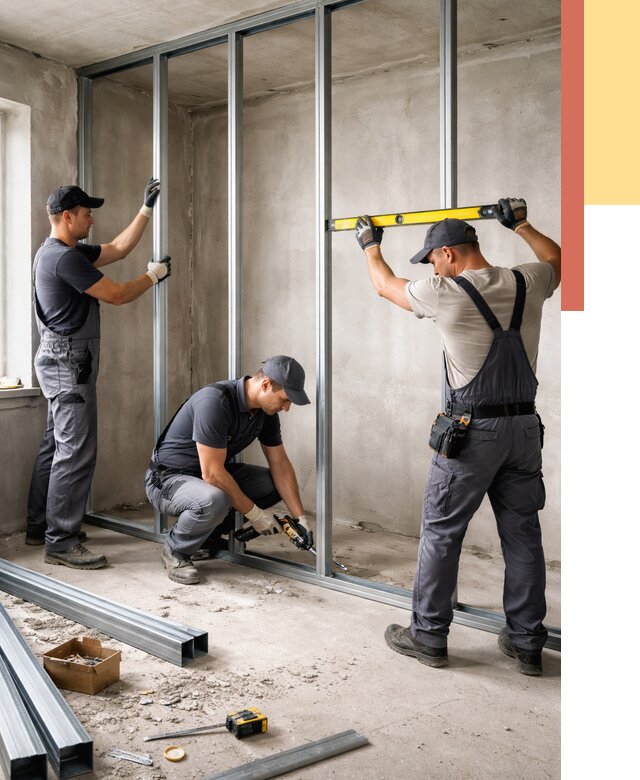 Монтаж каркаса перегородки из профиля в чайковском от 759 руб. | ОТДЕЛОЧНИК-Чкв