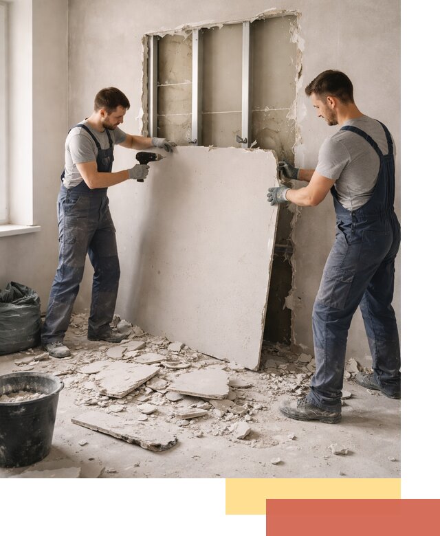 Демонтаж перегородки из гипсокартона в чайковском быстрый и аккуратный