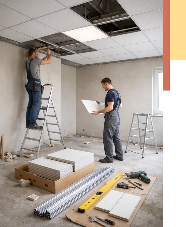 Монтаж потолка армстронг в чайковском от 4554 руб/м2 — быстрая установка под ключ | ОТДЕЛОЧНИК-Чкв