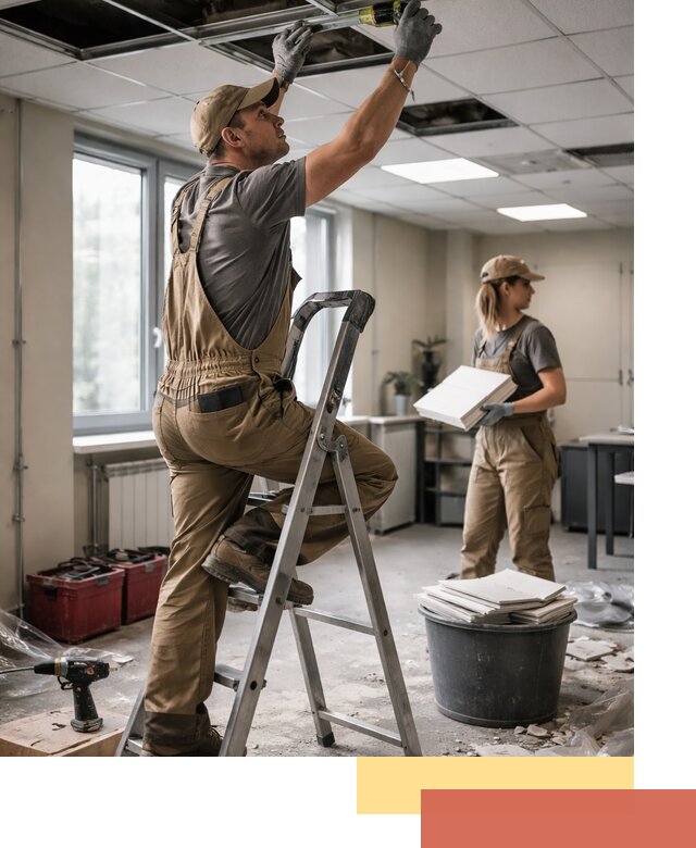 Ремонт потолка Армстронг и замена плит в чайковском