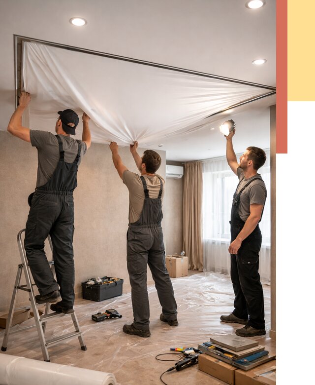 Монтаж ПВХ натяжного потолка в чайковском от 3542 руб. под ключ | ОТДЕЛОЧНИК-Чкв