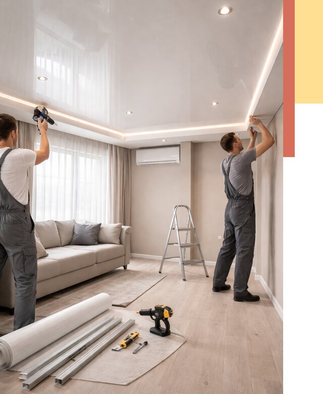 Монтаж глянцевого натяжного потолка в чайковском от 759 руб. под ключ | ОТДЕЛОЧНИК-Чкв