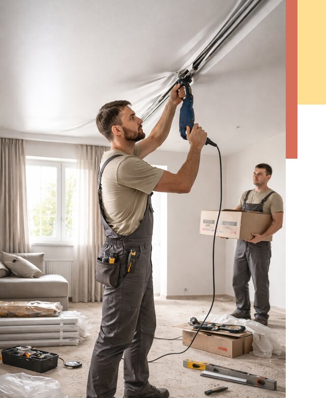 Монтаж сатинового натяжного потолка в чайковском от 3542 руб. | Быстро, недорого — ОТДЕЛОЧНИК-Чкв