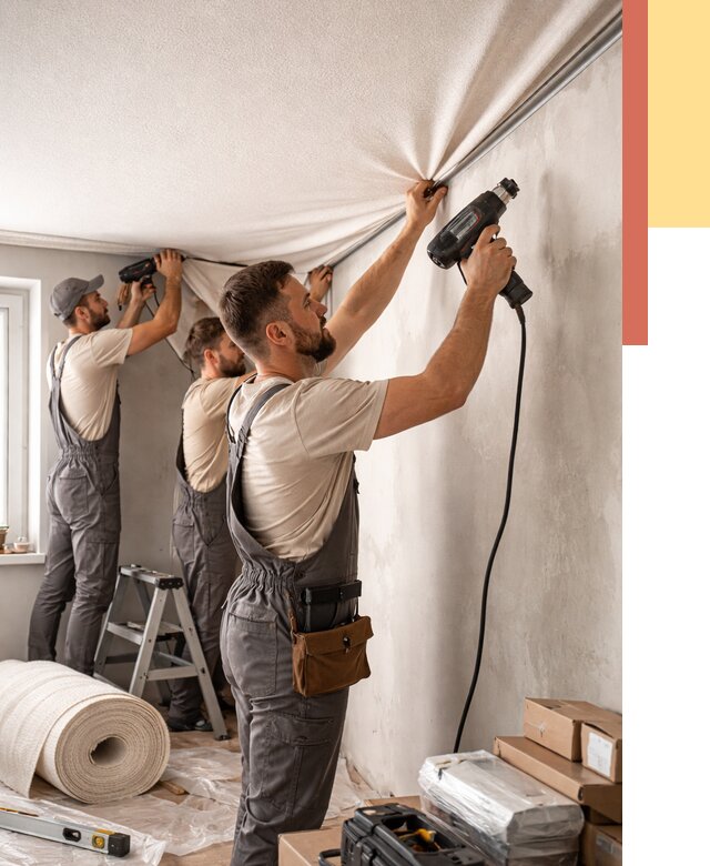 Монтаж фактурного натяжного потолка в чайковском от 759 руб. — ОТДЕЛОЧНИК-Чкв