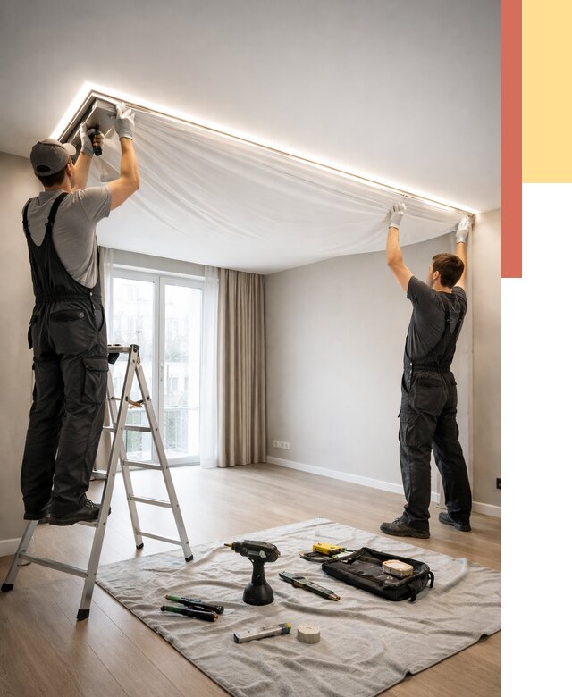 Монтаж парящего натяжного потолка в чайковском от 4554 руб. быстро и недорого | ОТДЕЛОЧНИК-Чкв