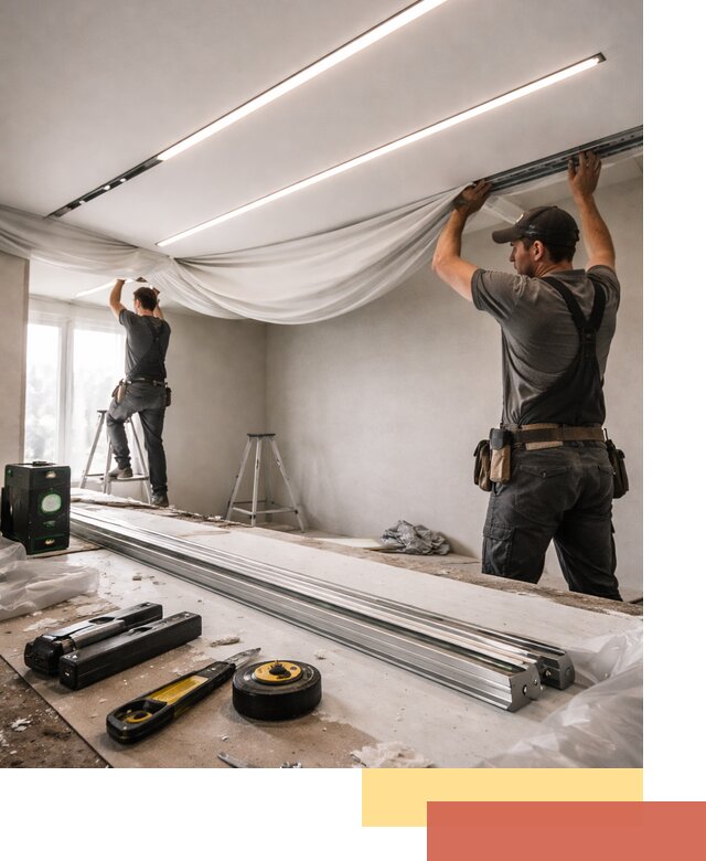 Монтаж натяжных потолков со световыми линиями в чайковском