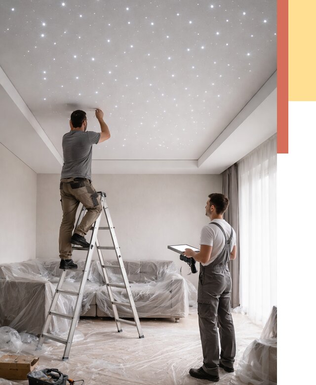 Монтаж натяжного потолка «звездное небо» в чайковском от 6579 руб. | ОТДЕЛОЧНИК-Чкв