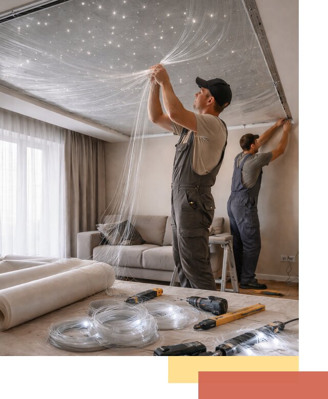 Монтаж натяжного потолка «Звездное небо» в чайковском