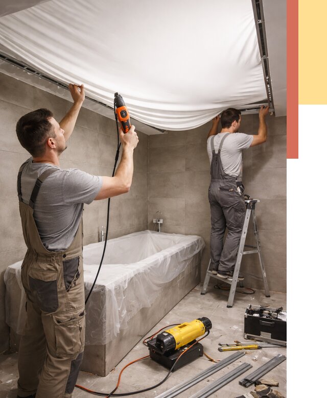 Монтаж натяжного потолка в ванной в чайковском от 1215 руб. под ключ | ОТДЕЛОЧНИК-Чкв