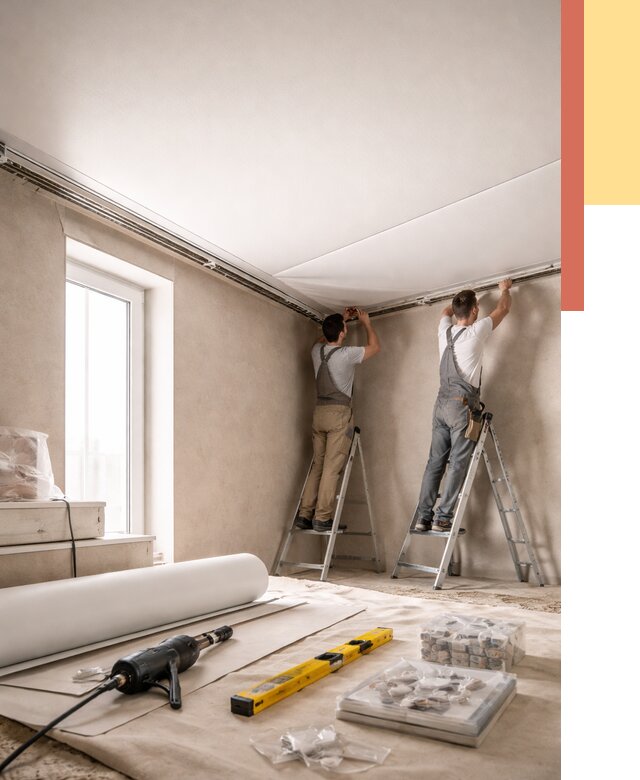 Монтаж натяжного потолка в спальне в чайковском от 3846 руб. под ключ | ОТДЕЛОЧНИК-Чкв