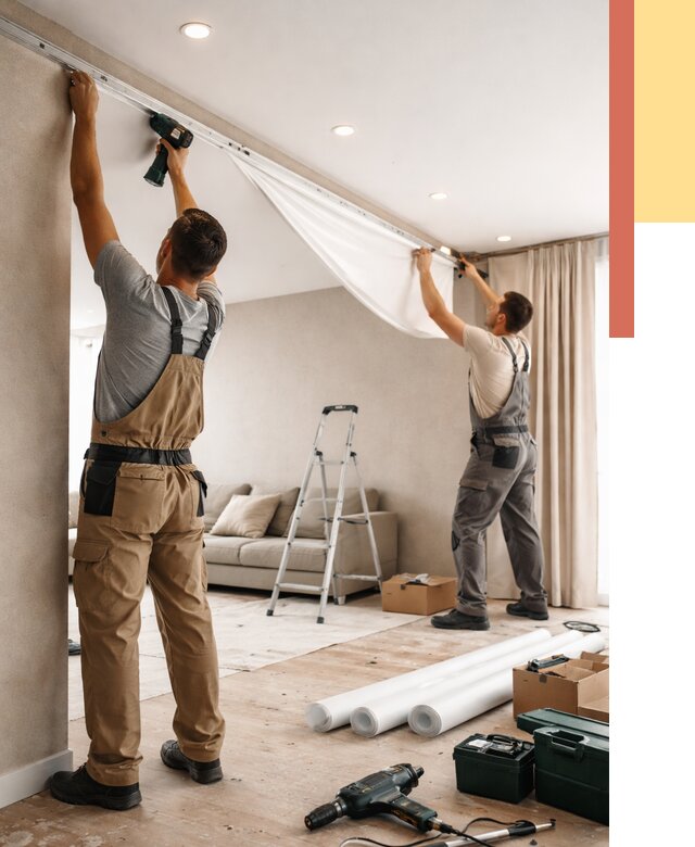 Монтаж натяжного потолка в гостиной в чайковском от 557 руб. | ОТДЕЛОЧНИК-Чкв