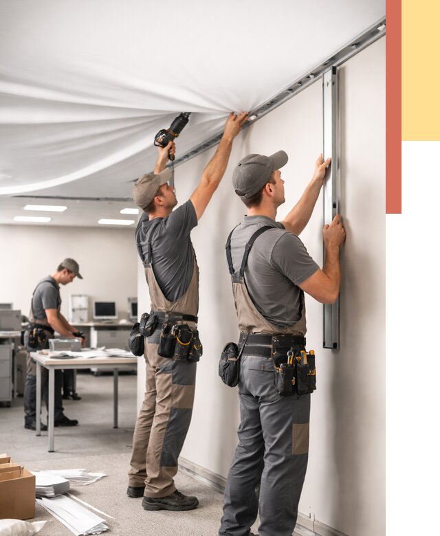 Монтаж натяжного потолка в офисе в чайковском от 455 руб/м² — быстро и недорого | ОТДЕЛОЧНИК-Чкв