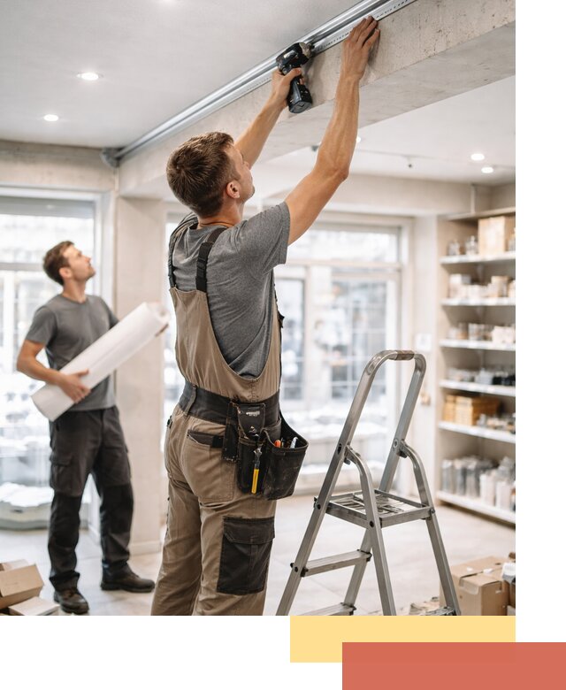 Монтаж натяжных потолков в магазине в чайковском