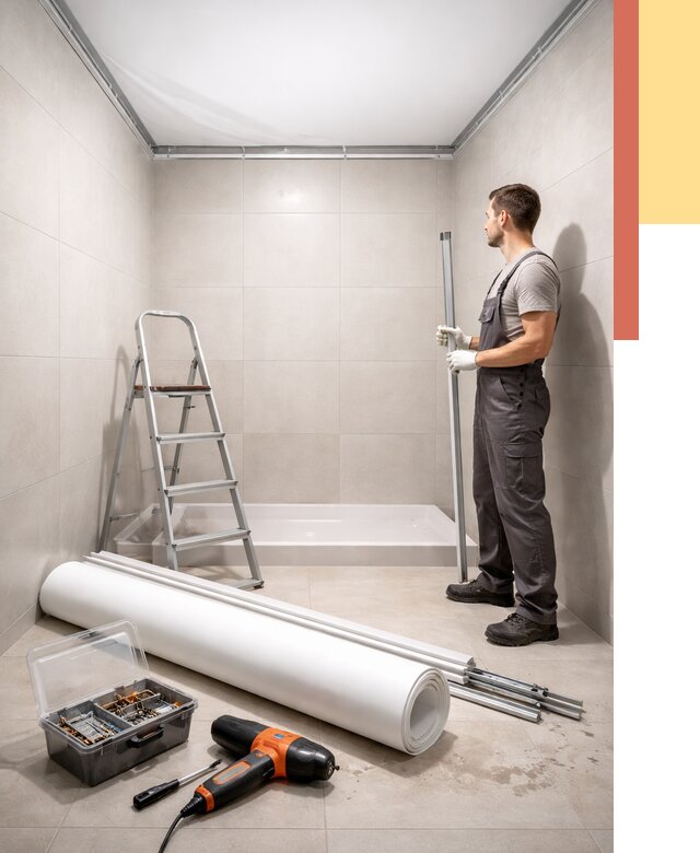 Монтаж натяжного потолка в санузле в чайковском от 1872 руб. — ОТДЕЛОЧНИК-Чкв