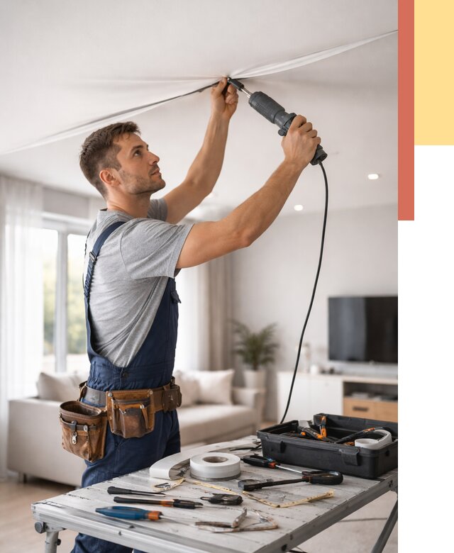 Ремонт натяжных потолков в чайковском от 9615 руб. под ключ — ОТДЕЛОЧНИК-Чкв