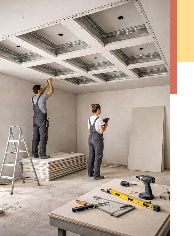 Кессонный потолок из гипсокартона в чайковском от 1872 руб. — монтаж и под ключ | ОТДЕЛОЧНИК-Чкв