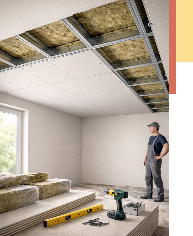 Звукоизоляция потолка ГКЛ в чайковском от 961 руб. — монтаж под ключ | ОТДЕЛОЧНИК-Чкв